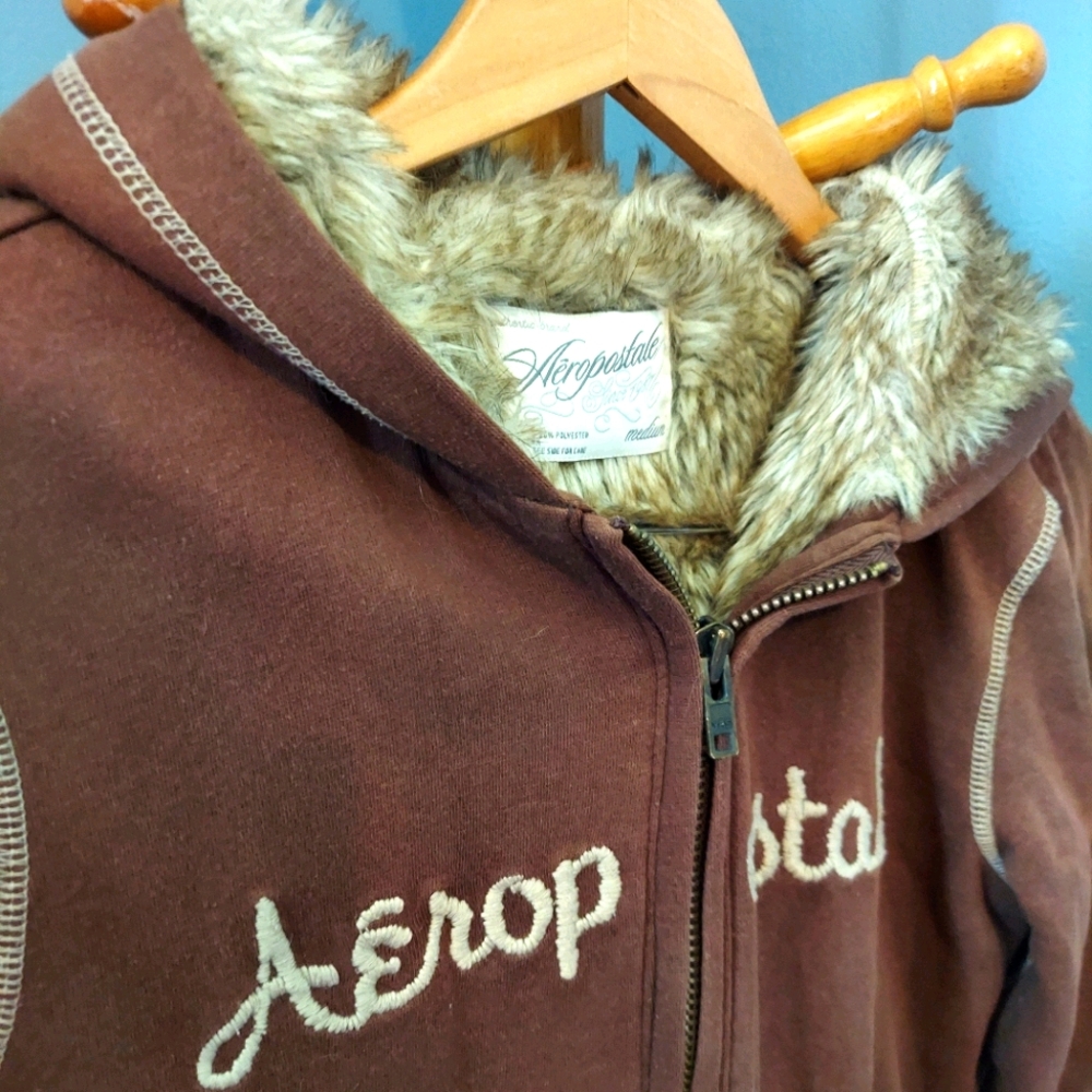 Aeropostale Brown Faux Fur Hoodie